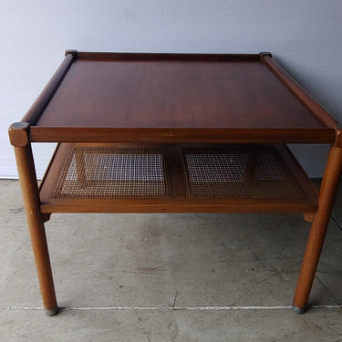Mid Century Modern Wood and Cane Side End Table 