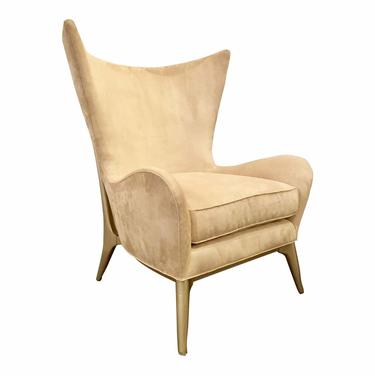 Caracole Couture Modern What’s New Pussycat? Tan Suede Wingback Chair