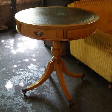 Leather Top Blonde Pedestal Table w Drawer