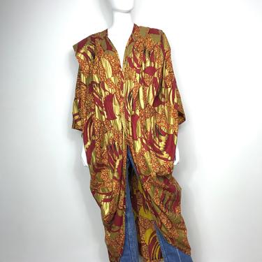 Vtg 80s african wax print fabric avant garde pleated cotton cape OSfm 