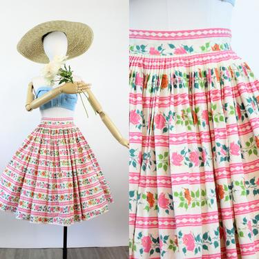 1950s cotton ROSE PRINT skirt xs | new spring 