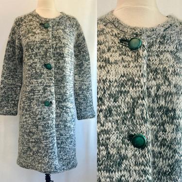 Cozy Vintage SPACE DYED Cardigan Coat / Hand Knit  + BIG Buttons / M 
