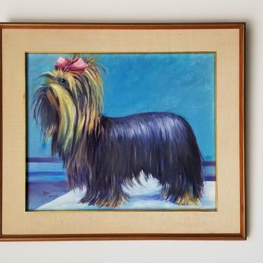 1970s Toy Dog Portrait Oil Painting, Framed 