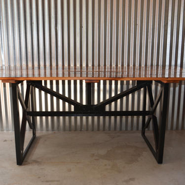 Industrial Style Riveted Steel and Reclaimed Wood Dining Table/ Desk.Loft Decor,Modern, Metal Salvaged Lumber Farm Table Vintage Look Rustic 