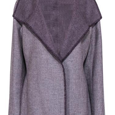 Ellen Tracy - Purple Houndstooth Print Wool Blend Open Jacket Sz 12