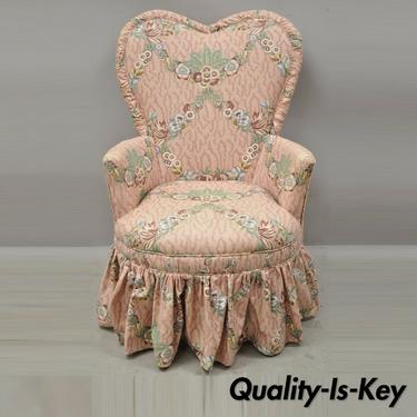 Vintage French Country Victorian Pink Upholstered Heart Back Boudoir Arm Chair