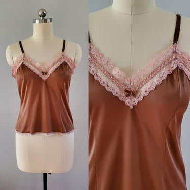 1970s Camisole - Hand Dyed Brown - 70s Lingerie 70's Women's Vintage Size Large 