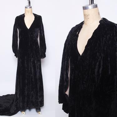 Vintage 1920s black velvet gown with train and cape / silk velvet gown / Victorian dress / two piece dress / goth witchy antique dress 