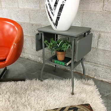LOCAL PICKUP ONLY Vintage Metal Cart Retro 1960's Toledo Guild Gray Two Leaf End Table with Wheels Shelf and Four Curved Legs Typing Desk 