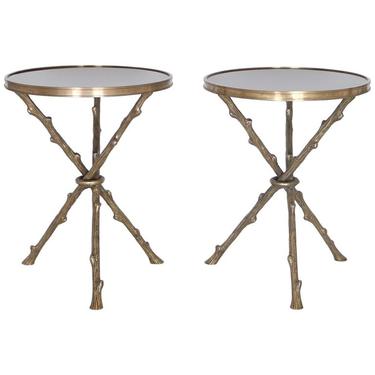 Maison Baguès Style French Hollywood Regency Faux Bamboo Side Tables