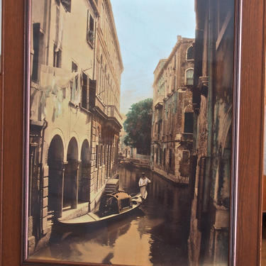 Vintage Venice Painted Photo Gondolier 