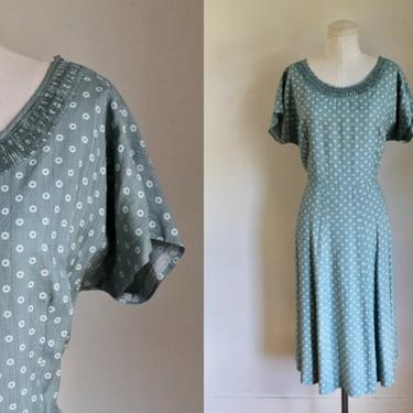 Vintage 1950s Mint Dotted Day Dress / L 