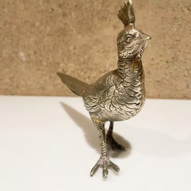 Fancy Silver Bird Sculpture Italian Regal Male Pheasant Figurine ITALY 1960s 