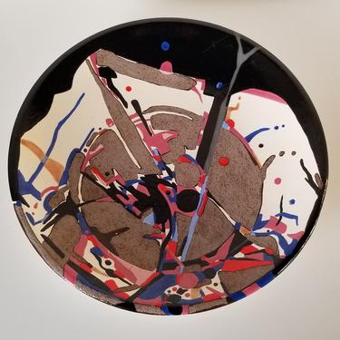 80's Postmodern Hand Painted Abstract Design Wall Charger Plate 