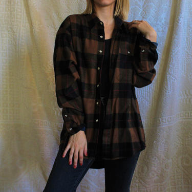 Vintage Brow Plaid Flannel Shirt Jacket 