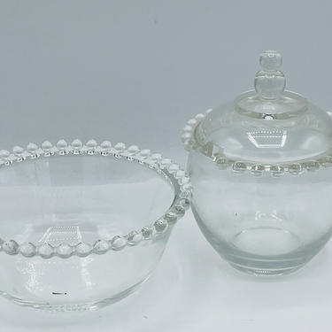 Vintage Imperial Glass Candlewick bowl and matching Condiment lidded bowl- Chip Free - Beaded Edge 