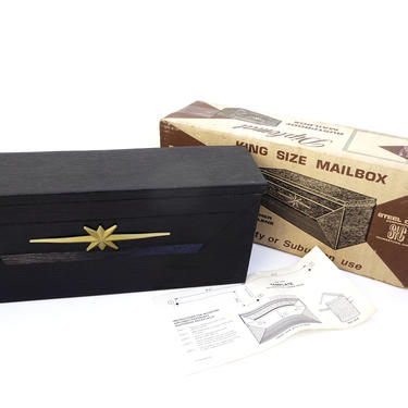 Mid-Century Modern Starburst Emblem Wall Mount Mailbox | Black &amp; Gold All-Weather Diplomat King Size Horizontal Postal Box | Original Box 