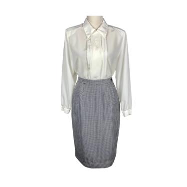 Vintage Houndstooth Skirt High Rise Pencil Skirt Black White Checkered Skirt High Waisted Size 8 