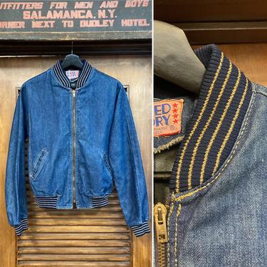 Vintage 1970’s Gold Trim Glam Rock Denim Bomber Jacket, 70’s Jacket, 70’s Bomber, 70’s Denim, 70’s Glam Style, Vintage Clothing 