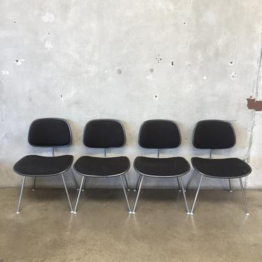 1970's Black Upholstered Eames DCM Chairs - Set of 4