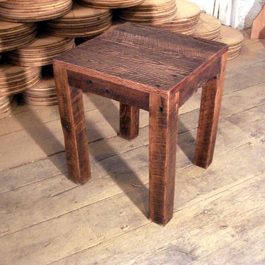 Solid Oak Rustic Parsons Style End Table 