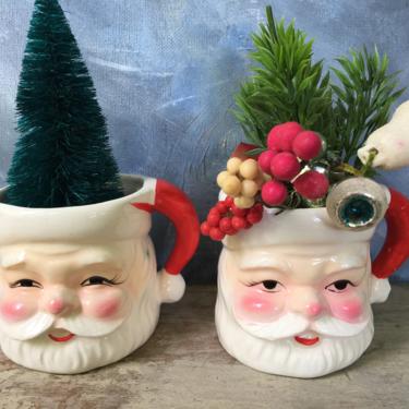 Vintage Santa Mugs, Set Of Two Santa Claus Cocoa Cups, Made In Japan 