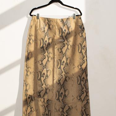 Leather Snake Print Midi Skirt