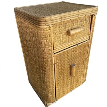 Streamline Stick Rattan Side Table with Grass Mat Coverings 