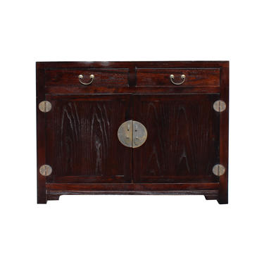 Chinese Distressed Drift Dark Brown Low Console Table Cabinet cs5940E 