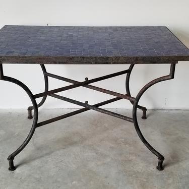 Vintage Moroccan Outdoor Mosaic and Metal Base Dining Table. 