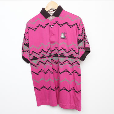 vintage PINK men's SOUTHWEST ikat Arizona style GOLFING oxford polo henley shirt -- men's size medium 