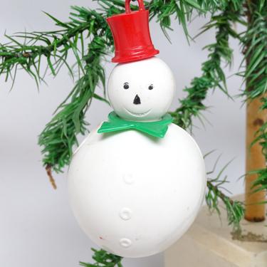 Vintage Plastic Snowman with Scarf and Top Hat Candy Container Ornament for Christmas, Retro Decoration 