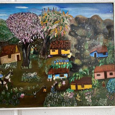 Nicaraguan Folk art painting of a pleasant village