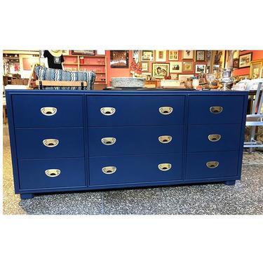 Navy blue painted Drexel Heritage campaign dresser / credenza 66 | Miss Pixies - Washington, DC | ATTIC Navy blue painted Drexel Heritage campaign dresser / credenza 66 | Miss Pixies - Washington, DC | ATTIC