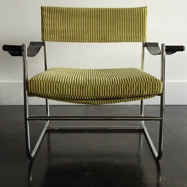 Thayer Coggin armchair sling arms green upholstery 