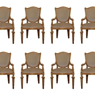 Set of 12 Baker Hollywood Regency Antique Gold Finish Armchairs Dining Chairs 
