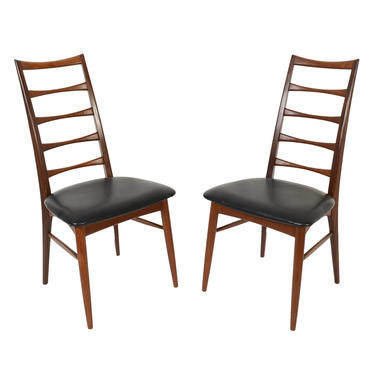 Teak &quot;Lis&quot; Dining Chairs by Niels Koefoed for Koefoed Hornslet Danish Modern Black Leather 