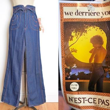 vintage 70s jeans N'est-ce Pas? denim high waisted bell bottoms wide leg pants M NOS clothing hippie boho 