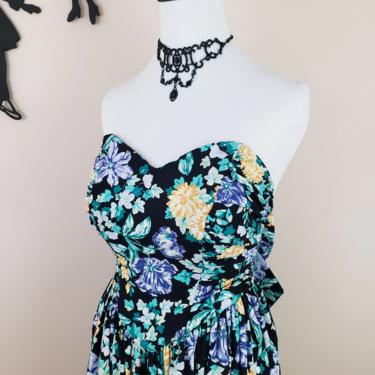 1980's Laura Ashley Sweetheart Dress / 90s Floral Strapless Dress XS 
