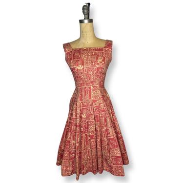 1950s Aztec print dress 