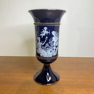 Vintage Handmade in Italy Florentine Vase Cobalt Blue and Gold 
