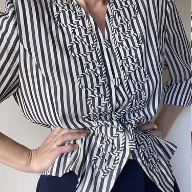 vintage striped loop applique blouse size medium 