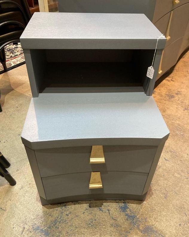 Gray painted nightstand, 2 drawers and a cubby. 18” x 21.5” x 25” 