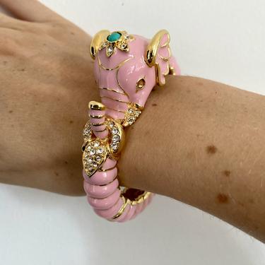 Kenneth Jay Lane Pink Enamel Gold Elephant Bangle Bracelet