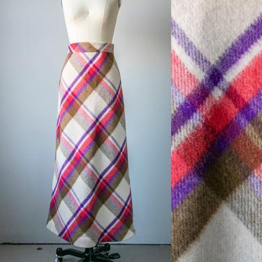 1970s Maxi Skirt Lanz Plaid Wool XS 