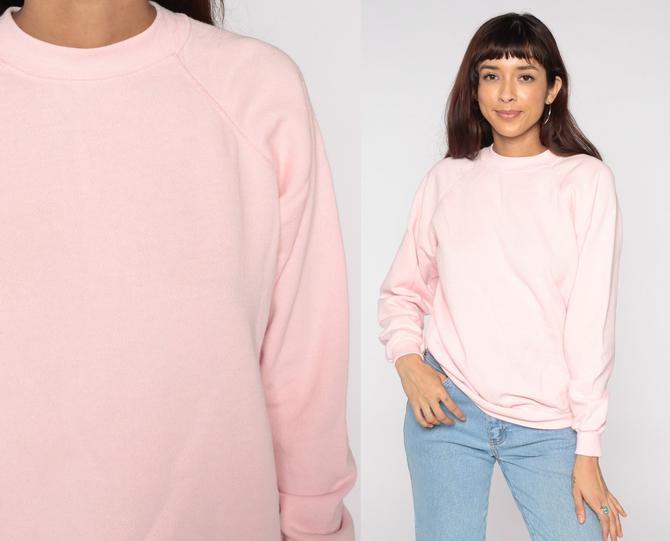 Pink Crewneck Sweatshirt 80s Sweatshirt Raglan Sleeve Plain Pastel Baby Pink Long Sleeve Shirt Slouchy 1980s Vintage Sweat Shirt Medium 