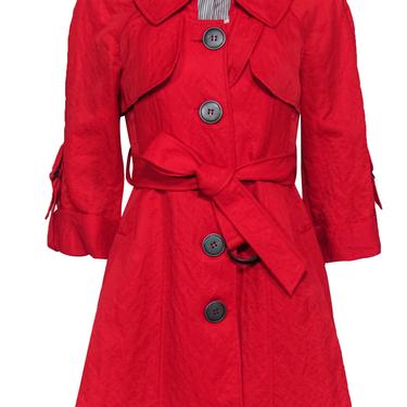 Nanette Lepore - Red Trench Coat w/ Oversized Buttons Sz 4