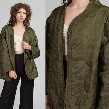 80s Olive Drab Army Green Liner Jacket - Men's XL | Vintage Quilted US Army Windbreaker 