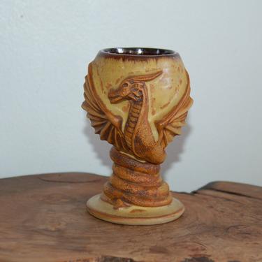 Signed Stonebridge Pottery 2 Winged Dragon Stoneware Goblet ~ Handmade in England ~ Very Good Condition 