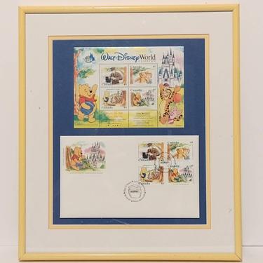 Disney World 1996 Winne the Pooh Canada Souvenir Sheet Commemorative Stamps Framed 12x14 